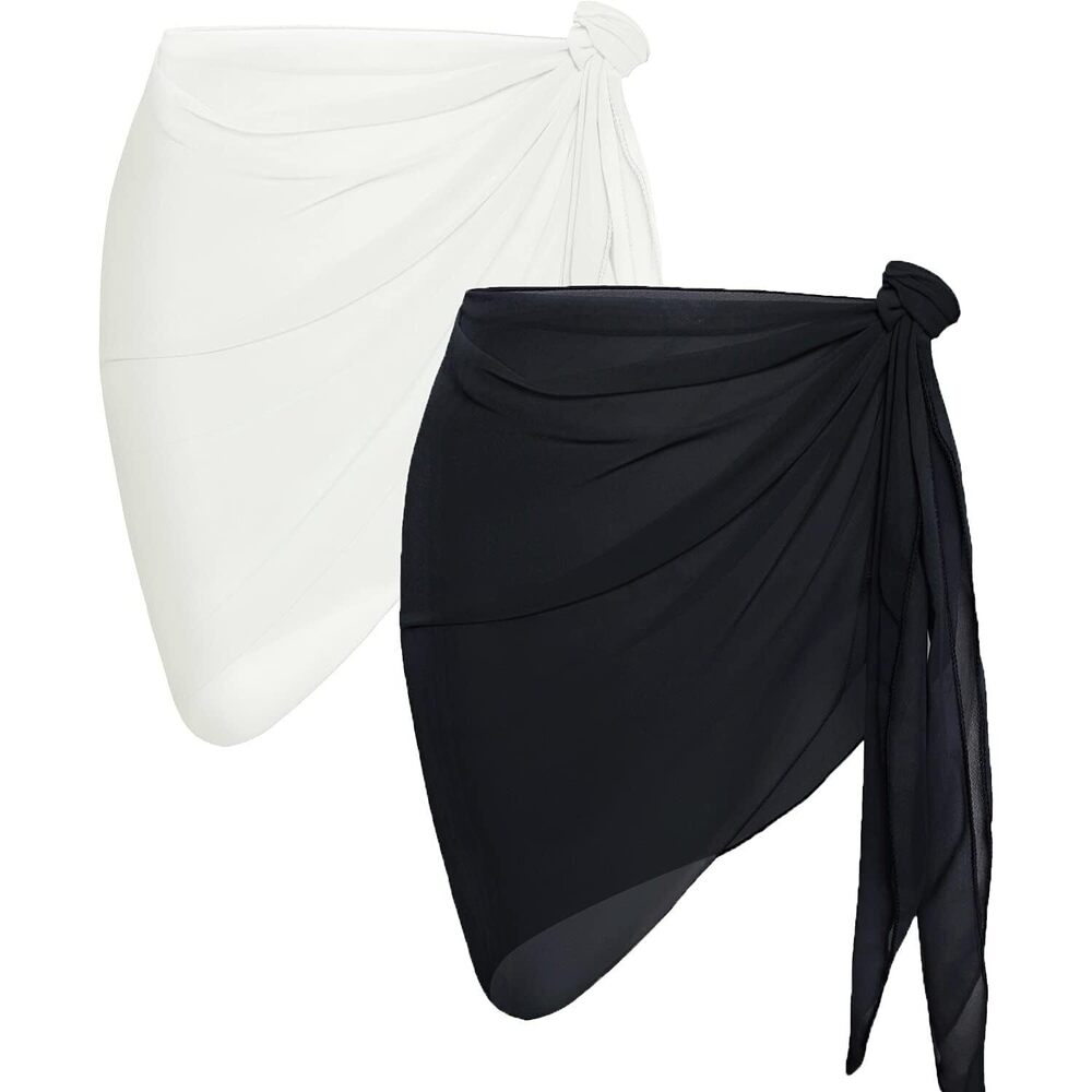 2 Pieces Women Beach Sarong Bathing Suit Wrap Skirt Sheer Bikini Swimsuit Cover